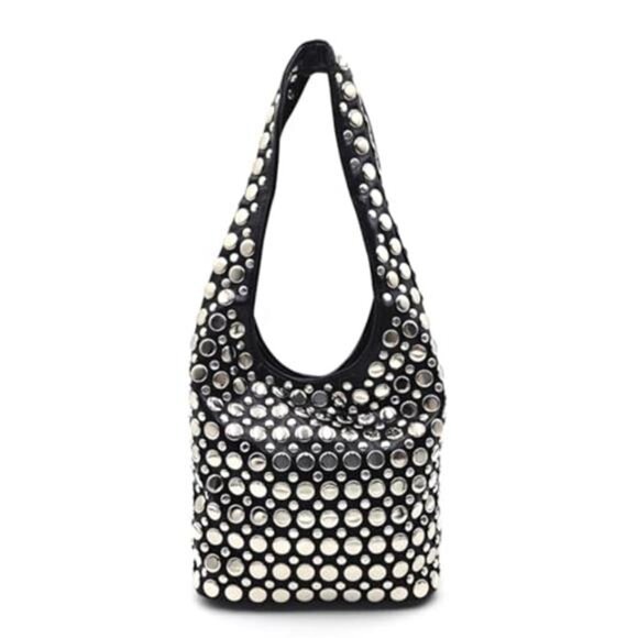 Handbags - Y2K Hobo Shoulder Bag Punk Studded Top Handle Bag for Women Tote Handbag Black